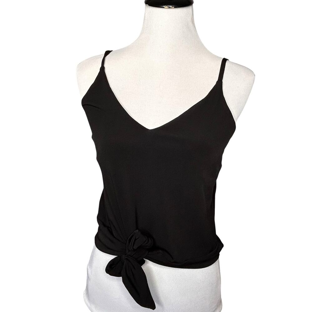 Viereck Women XS Top Black Asymmetric Tie Front Camisole Y2K Strappy Layering